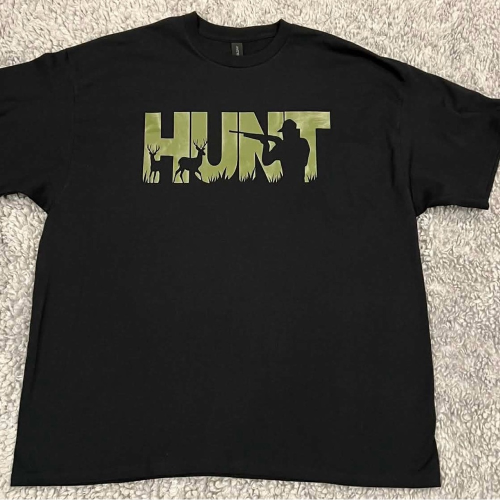 Gildan Black Tee with Green Hunt Graphic
